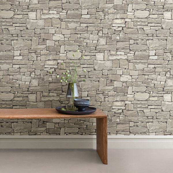 2774-859119 - Wrangell Beige Stacked Slate Wallpaper - by Advantage