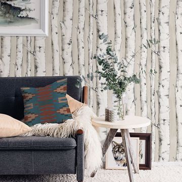 Show details for Pioneer Off-White Birch Tree Wallpaper
