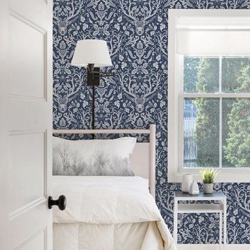 Show details for Kiwassa Navy Antler Damask Wallpaper