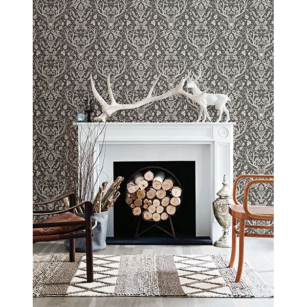 311812704 Kiwassa Brown Antler Damask Wallpaper by Chesapeake
