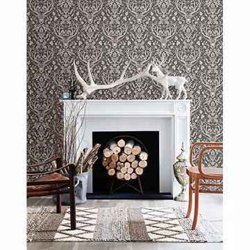 Show details for Kiwassa Brown Antler Damask Wallpaper