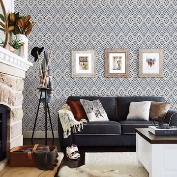 Show details for Ganado Navy Geometric Ikat Wallpaper