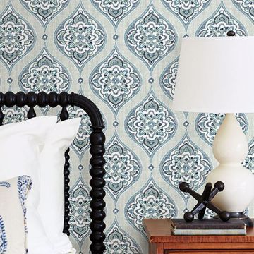 Show details for Adele Aqua Damask Wallpaper