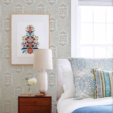Show details for Adele Teal Damask Wallpaper