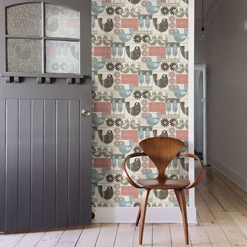 Show details for Hennika Coral Patchwork Wallpaper