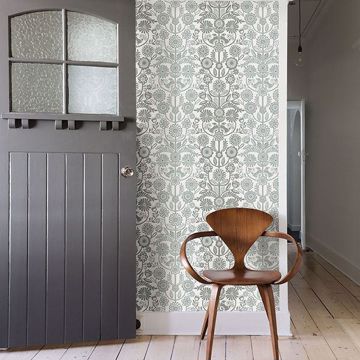 Show details for Lovebirds Slate Folk Stripe Wallpaper