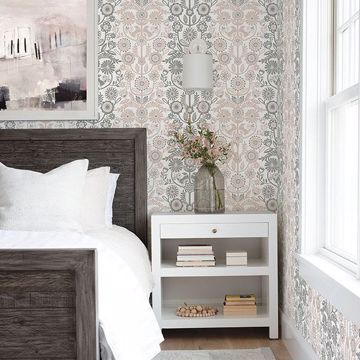 Show details for Lovebirds Light Pink Folk Stripe Wallpaper