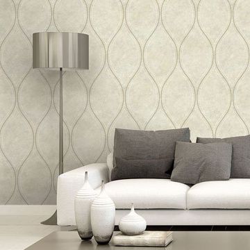 Show details for Eira Beige Marble Ogee Wallpaper