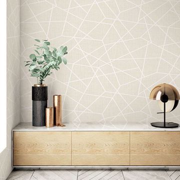 Show details for Heath Cream Geometric Linen Wallpaper