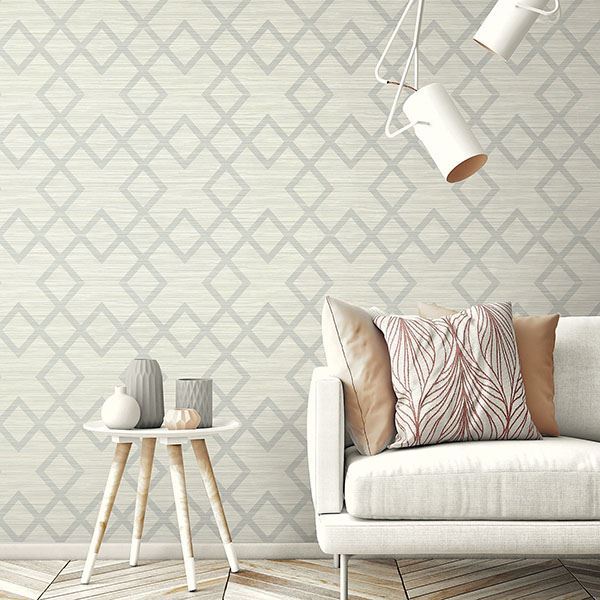 2765-BW40408 - Vana Light Grey Woven Diamond Wallpaper - by Kenneth James