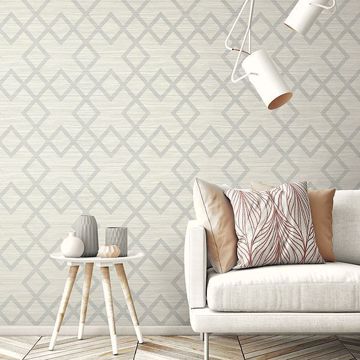 Show details for Vana Light Grey Woven Diamond Wallpaper