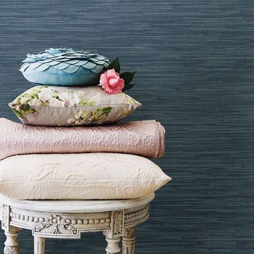 Show details for Navy Grassweave Peel and Stick Wallpaper