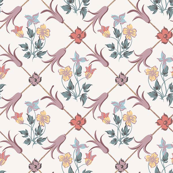 Picture of Tessin Multicolor Floral Geometric Wallpaper