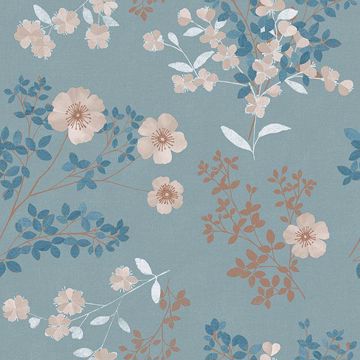 Picture of Prairie Rose Teal Floral Wallpaper