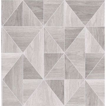 Picture of Simpson Light Grey Geometric Wood Wallpaper