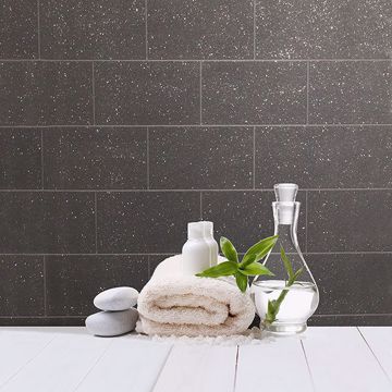 Show details for Neale Black Subway Tile Wallpaper