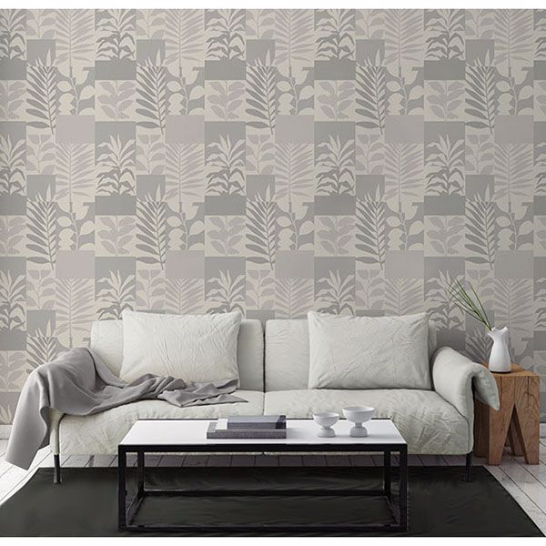 2814-M1383 - Hammons Silver Block Botanical Wallpaper - by Advantage