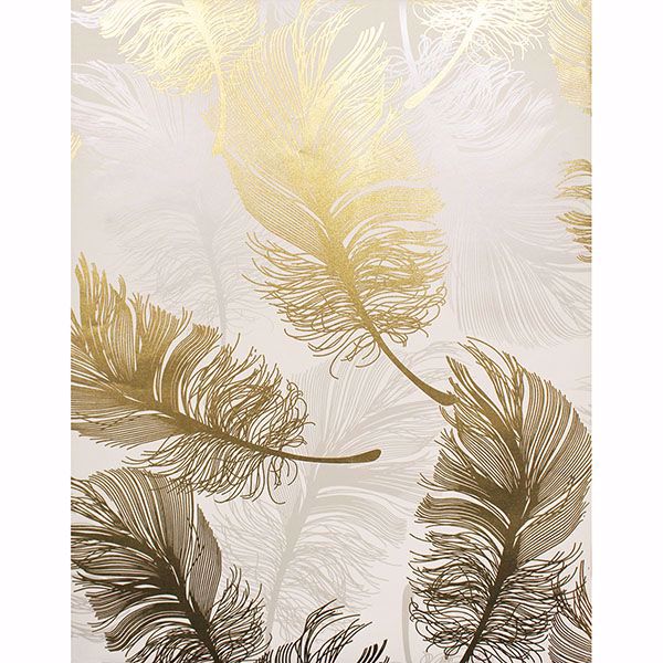 2834-M1392 - Clemente Gold Foil Feather Wallpaper - by Advantage