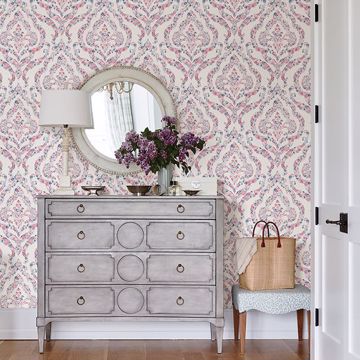 Show details for Featherton Coral Floral Damask Wallpaper