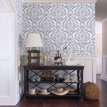 Show details for Featherton Blue Floral Damask Wallpaper