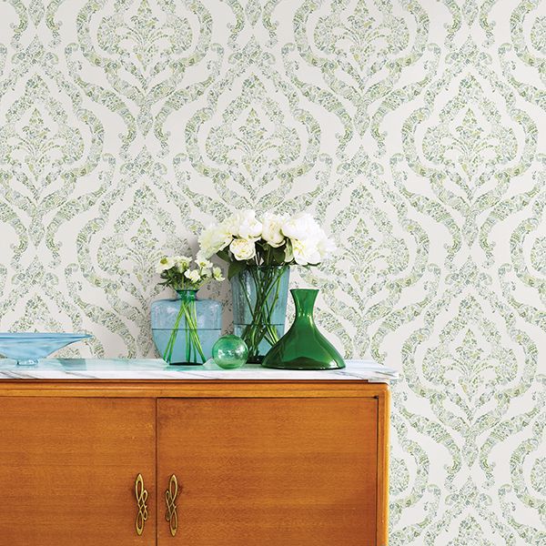 290125404 Featherton Light Green Floral Damask Wallpaper by A
