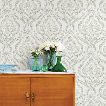 Show details for Featherton Light Green Floral Damask Wallpaper