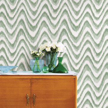 Show details for Bargello Green Faux Grasscloth Wave Wallpaper