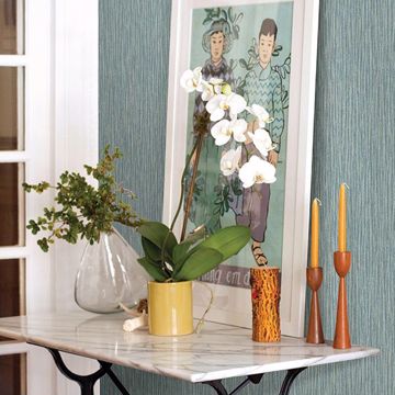 Show details for Raffia Thames Aqua Faux Grasscloth Wallpaper
