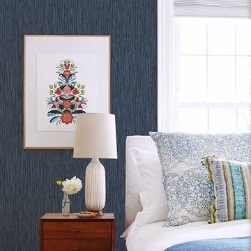 Show details for Raffia Thames Blue Faux Grasscloth Wallpaper