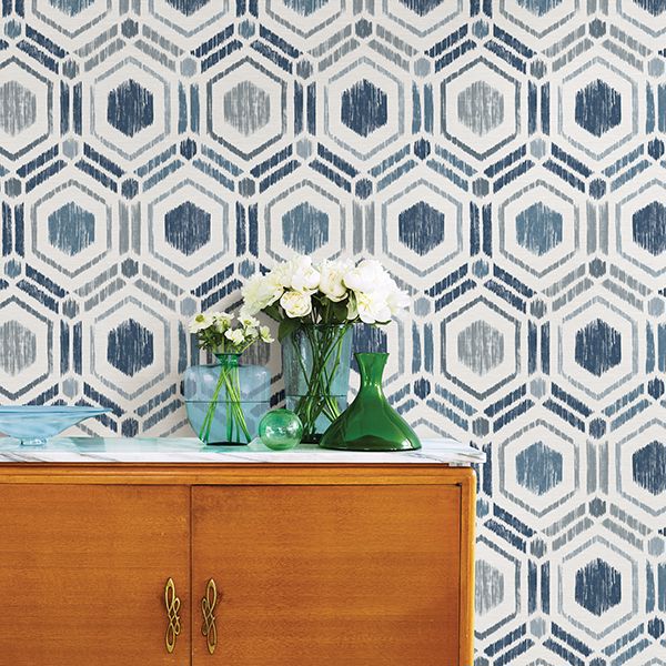 2901-25433 - Borneo Blue Geometric Grasscloth Wallpaper - by A-Street ...