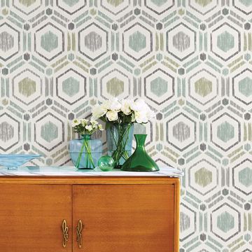 Show details for Borneo Light Green Geometric Grasscloth Wallpaper