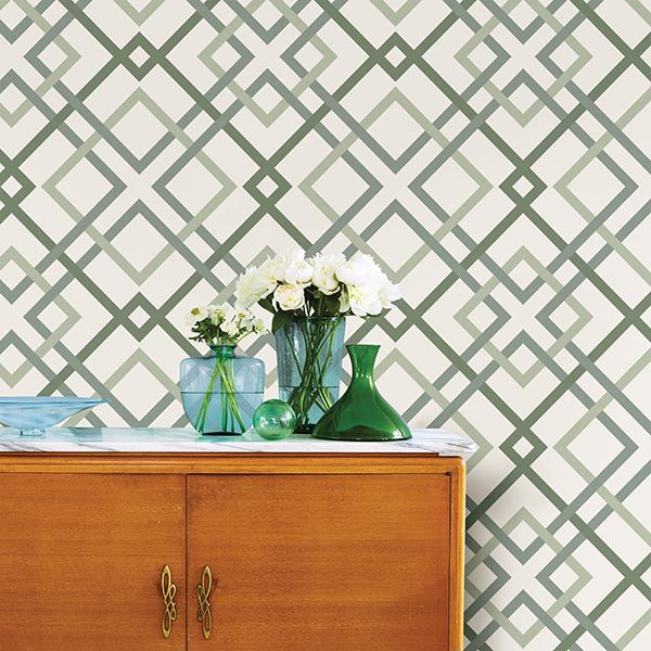 2901-25437 - Saltire Emile Green Lattice Wallpaper - by A-Street Prints