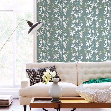 Show details for Linnea Elsa Teal Botanical Trail Wallpaper