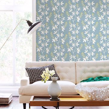 Show details for Linnea Elsa Light Blue Botanical Trail Wallpaper