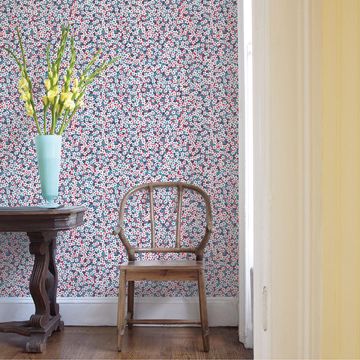 Show details for Giverny Red Miniature Floral Wallpaper