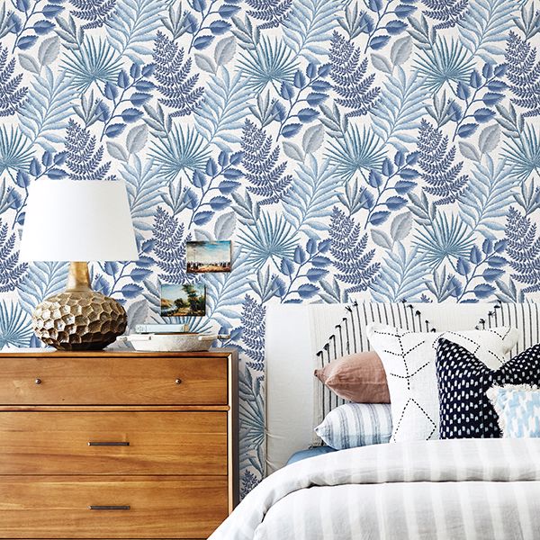 2901-87505 - Palomas Blue Botanical Wallpaper - by A-Street Prints