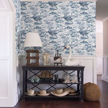 Show details for Joy De Vie Blue Toile Wallpaper