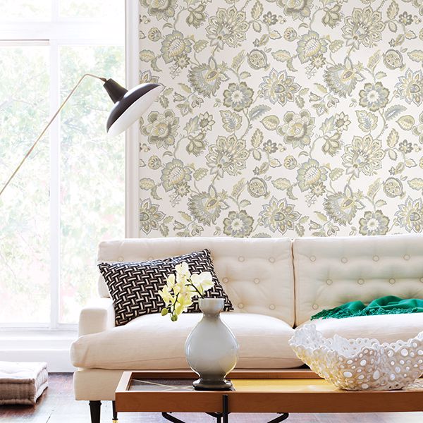 2901-87514 - Corona Mustard Jacobean Wallpaper - by A-Street Prints