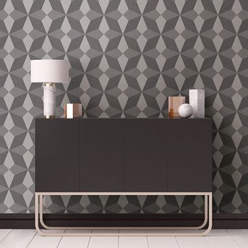 Show details for Valiant Grey Faux Grasscloth Geometric Wallpaper