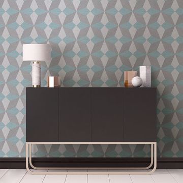 Show details for Valiant Aqua Faux Grasscloth Geometric Wallpaper