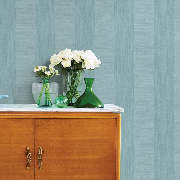 290825309 Intrepid Aqua Faux Grasscloth Stripe Wallpaper by A