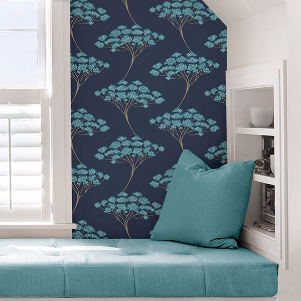 NUS3147 - Blue Ficus Peel and Stick Wallpaper - by NuWallpaper