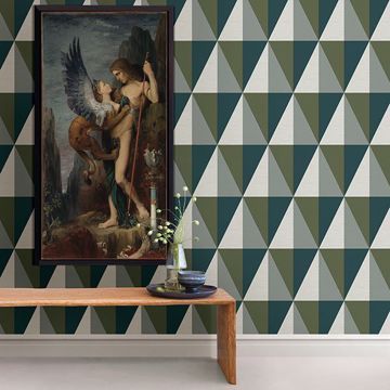 Show details for Aspect Green Geometric Faux Grasscloth Wallpaper