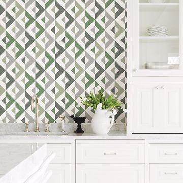 Show details for Seesaw Green Geometric Faux Linen Wallpaper