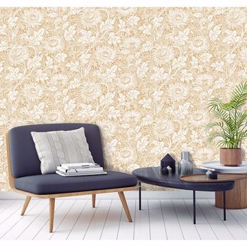 Show details for Zinnia Mustard Floral Wallpaper