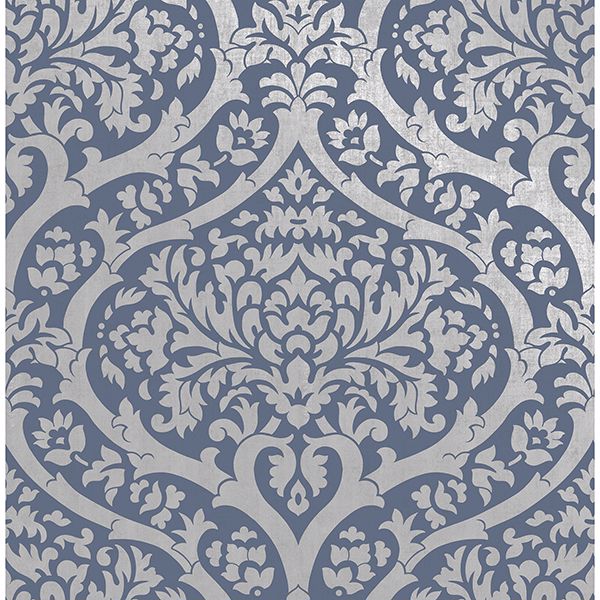 2900-42531 - Sandringham Blue Damask Wallpaper - by Fine Decor