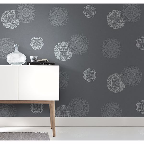 RH808803 Eliel Grey Medallion Wallpaper by Rasch