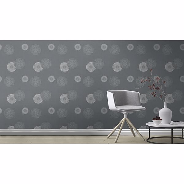 RH808803 Eliel Grey Medallion Wallpaper by Rasch