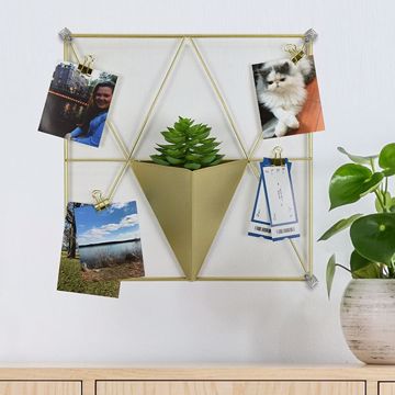Show details for Gold Triangle Metal Grid with Pocket Wall Organizer