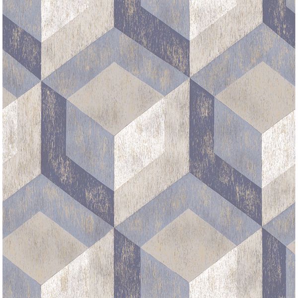 Picture of Rustic Wood Tile Blue Geometric 